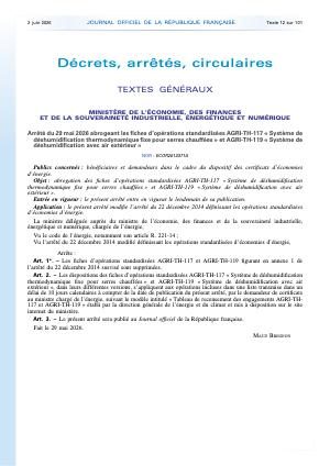 ALERTE CEE | Suppression des fiches AGRI-TH-117 et AGRI-TH-119
