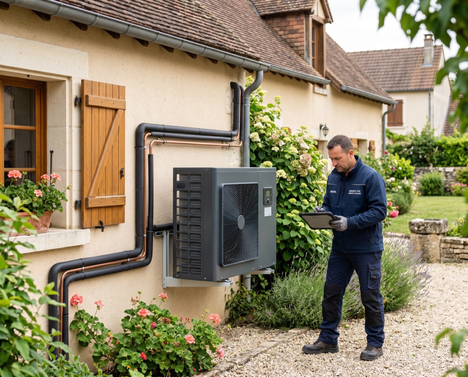 Pompe à chaleur air/eau S2EE — installation extérieure avec bloc compresseur